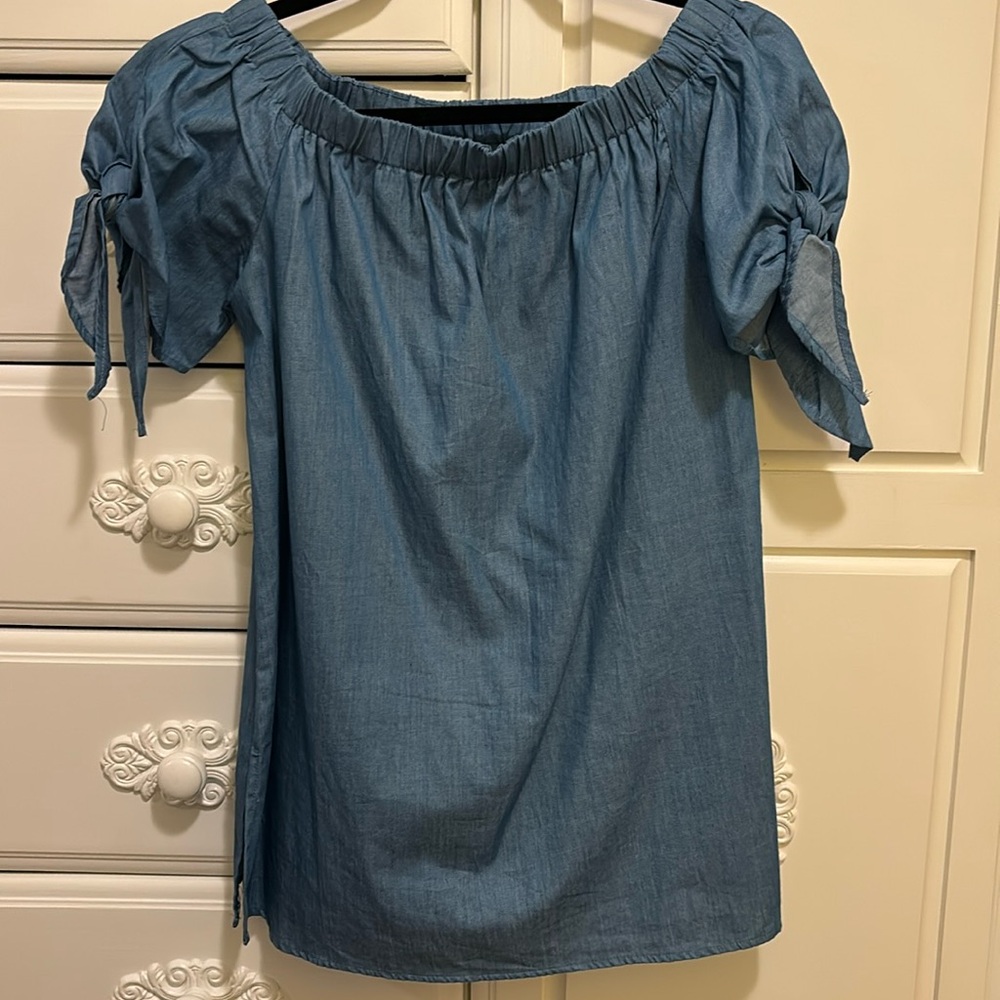 b. original off-shoulder chambray top